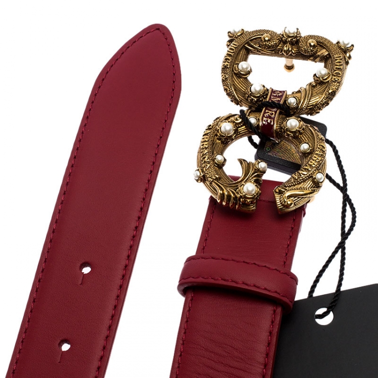 Pre Owned Dolce and Gabbana Red Leather DG Amore Belt 75CM