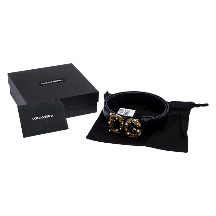 Pre Owned Dolce and Gabbana Black Leather DG Amore Belt 75CM