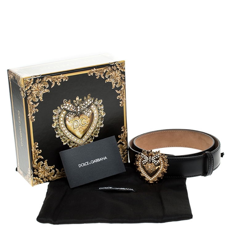 Pre Owned Dolce & Gabbana Black Leather Devotion Heart Buckle Belt 80cm