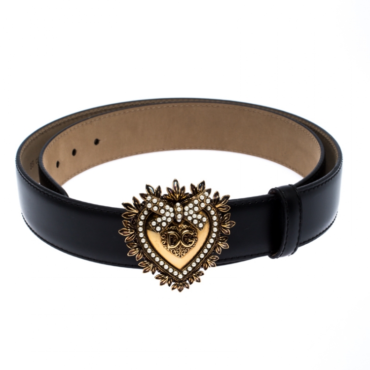 مملوكة مسبقًا Dolce & Gabbana Black Leather Devotion Buckle Belt 85CM