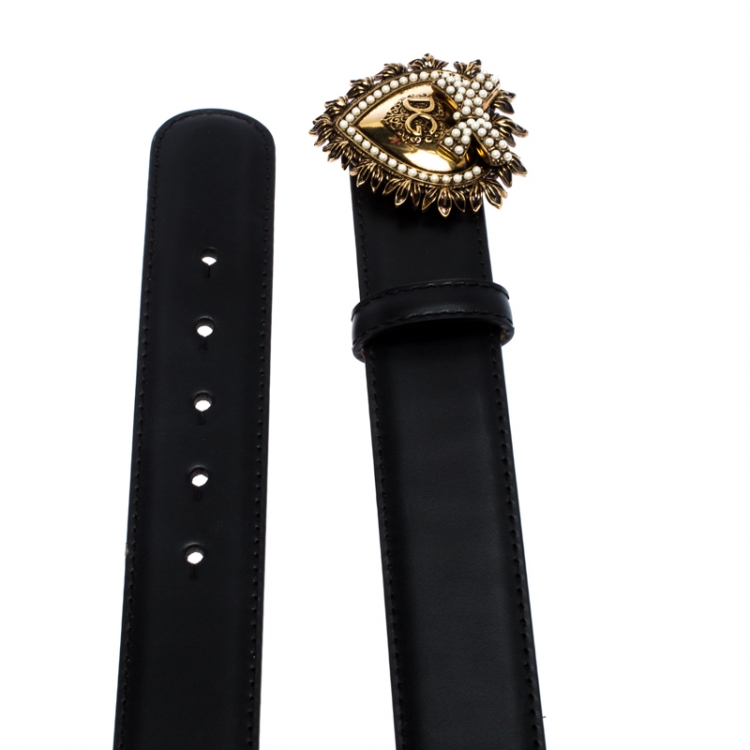 مملوكة مسبقًا Dolce & Gabbana Black Leather Devotion Buckle Belt 85CM