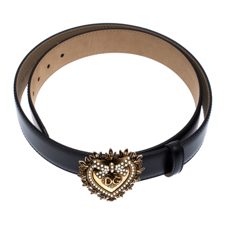 مملوكة مسبقًا Dolce & Gabbana Black Leather Devotion Buckle Belt 85CM