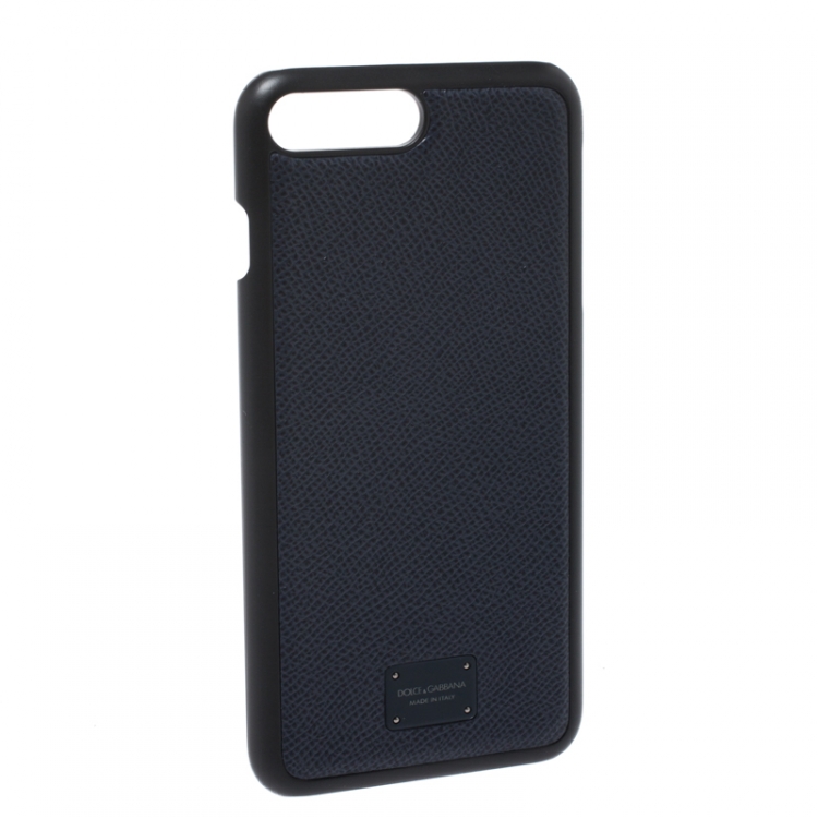 Pre Owned Dolce & Gabbana Navy Blue/Black Leather iPhone 7/8 Plus Case