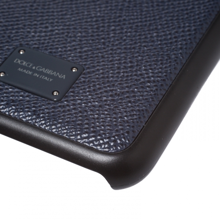 Pre Owned Dolce & Gabbana Navy Blue/Black Leather iPhone 7/8 Plus Case