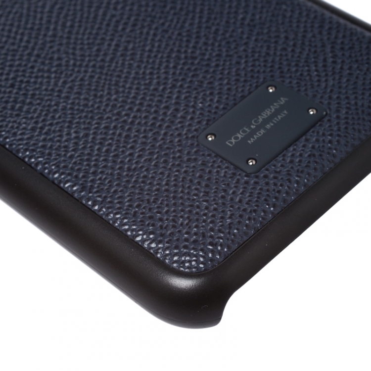 Pre Owned Dolce & Gabbana Navy Blue/Black Leather iPhone 7/8 Plus Case