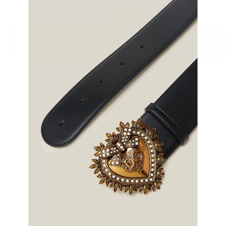 مملوكة مسبقًا Dolce & Gabbana Black Devotion DG Embellished Leather Belt 75 CM