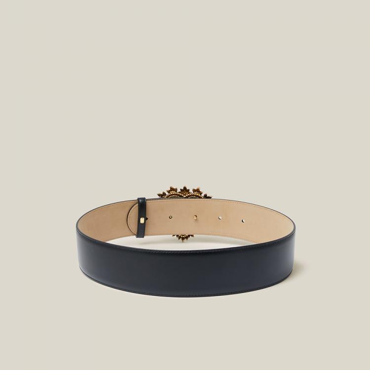 مملوكة مسبقًا Dolce & Gabbana Black Devotion DG Embellished Leather Belt 80 CM