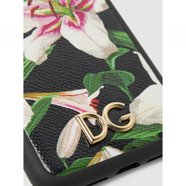 مملوكة مسبقًا Dolce & Gabbana Black Lilium-Print Leather iPhone XS Max Cover