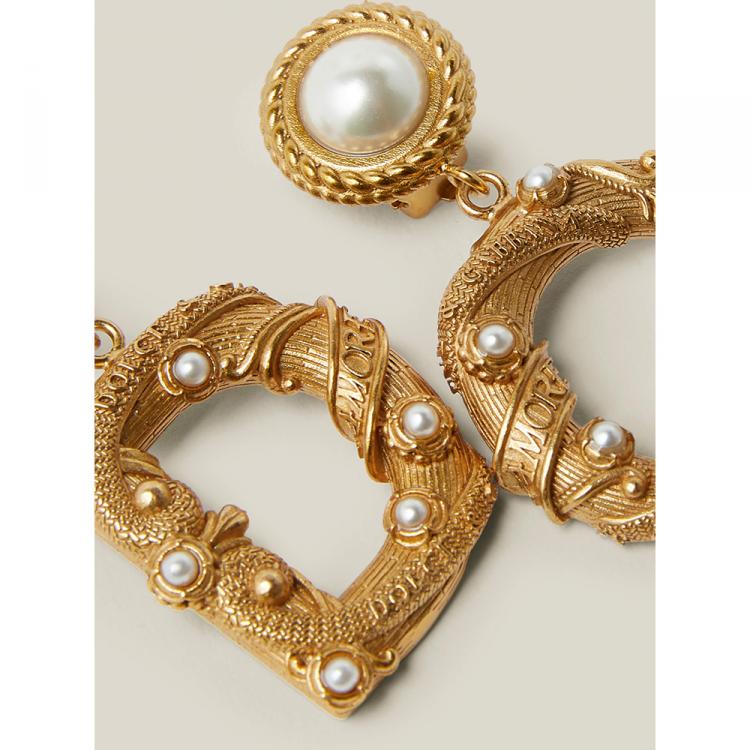 Pre Owned Dolce & Gabbana Gold Gold-Tone Faux Pearl Clip Earrings