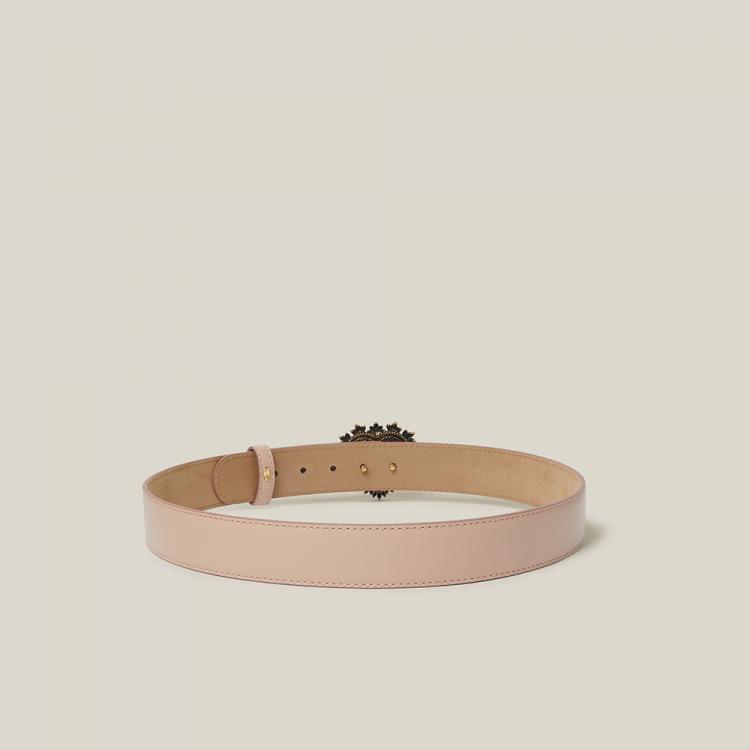 Pre Owned Dolce & Gabbana Pink Devotion Crystal-Embellished Slim Leather Belt 80 CM