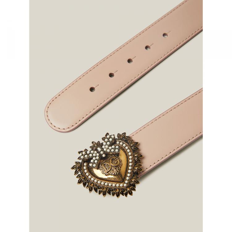 Pre Owned Dolce & Gabbana Pink Devotion Crystal-Embellished Slim Leather Belt 85 CM