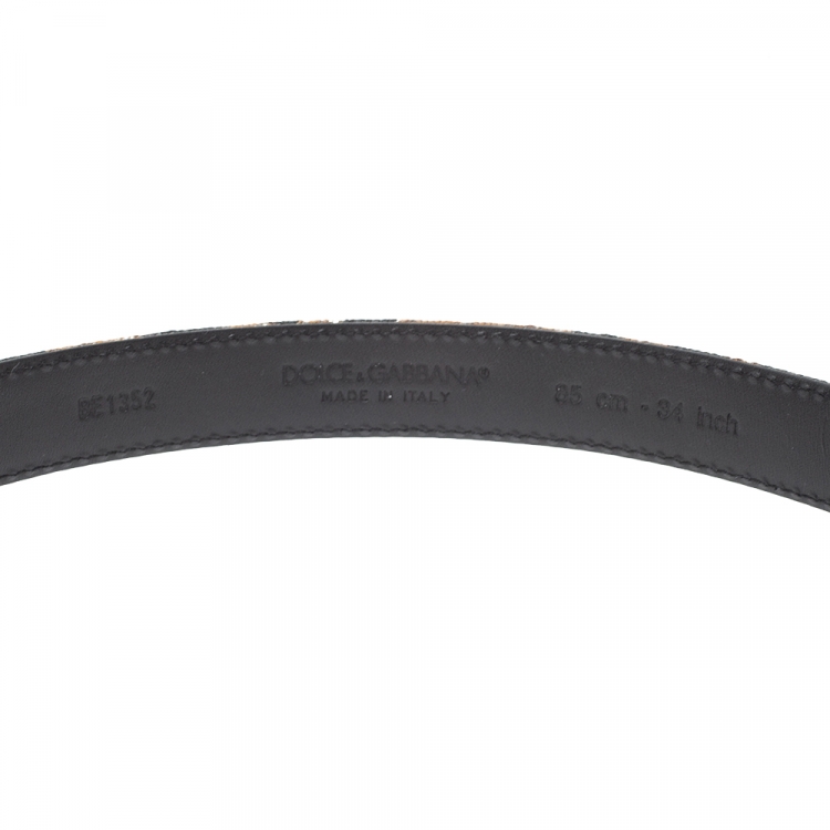 Pre Owned Dolce & Gabbana Brown/Black Leopard Print Canvas Devotion Belt 85CM