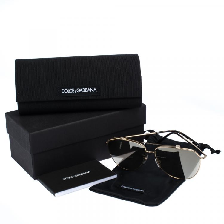 Pre Owned Dolce & Gabbana Gold/Brown DG2190 Sunglasses