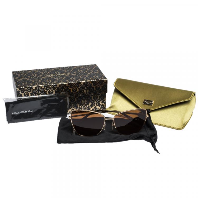 Pre Owned Dolce & Gabbana Brown/Gold DG2208 Sunglasses