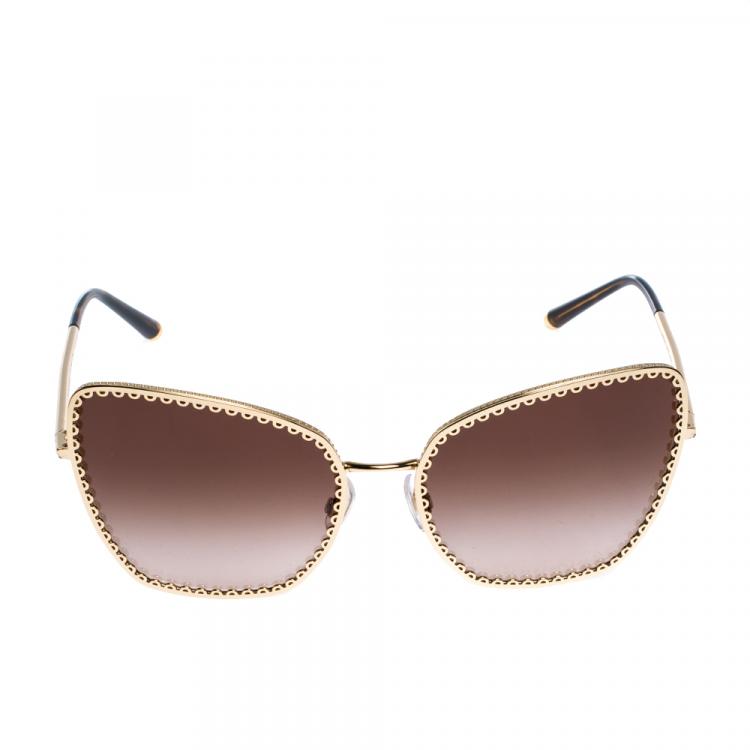 Pre Owned Dolce & Gabbana Gold/Brown Gradient DG2212 Sunglasses