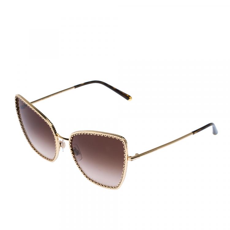 Pre Owned Dolce & Gabbana Gold/Brown Gradient DG2212 Sunglasses