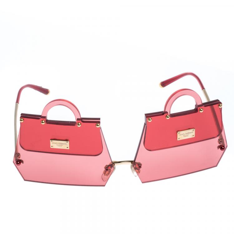 Pre Owned Dolce & Gabbana Transparent Red/Gold DG2218 SICILY BAG Sunglasses