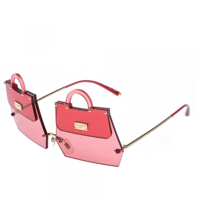 Pre Owned Dolce & Gabbana Transparent Red/Gold DG2218 SICILY BAG Sunglasses