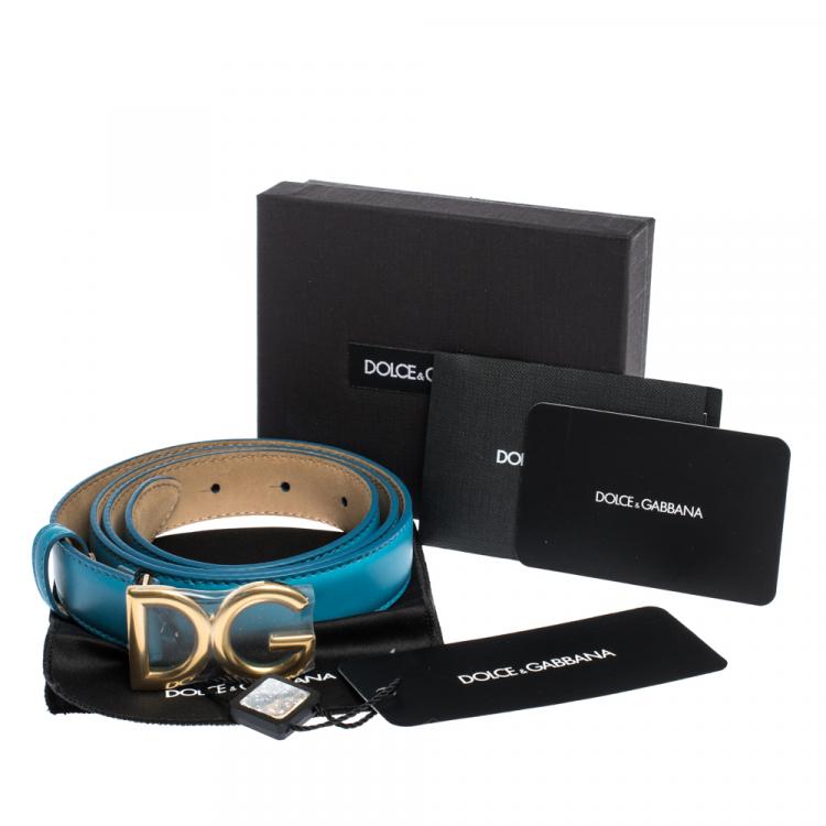 مملوكة مسبقًا Dolce & Gabbana Sky Blue Leather Logo Buckle Belt 85CM