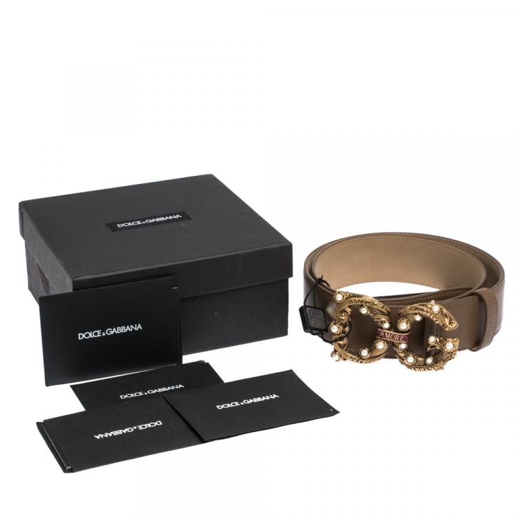 Pre Owned Dolce & Gabbana Brown Leather DG Amore Logo Belt 80CM