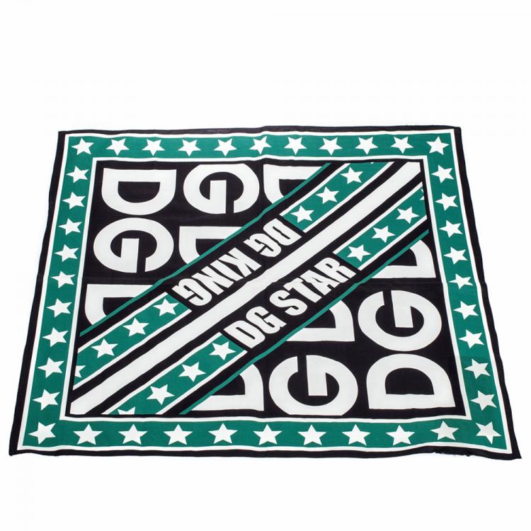 Pre Owned Dolce & Gabbana Black/Green Print DG Queen Cotton Scarf