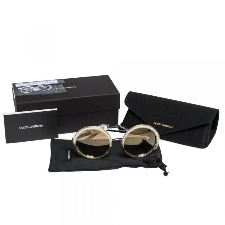 Pre Owned Dolce & Gabbana Light Brown/Mirrored Gold DG2179 Sunglasses