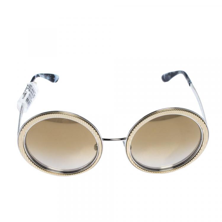 Pre Owned Dolce & Gabbana Light Brown/Mirrored Gold DG2179 Sunglasses
