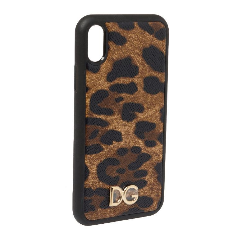 Pre Owned Dolce & Gabbana Brown Leopard Print Dauphine iPhone XS Max Case 