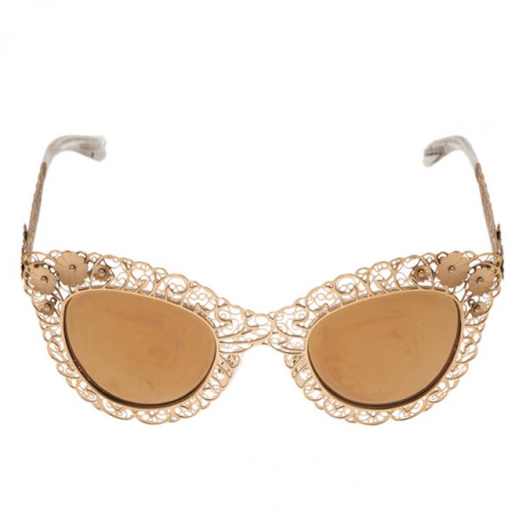 Dolce and Gabbana Gold Filigree Cat Eye Sunglasses Dolce & Gabbana 