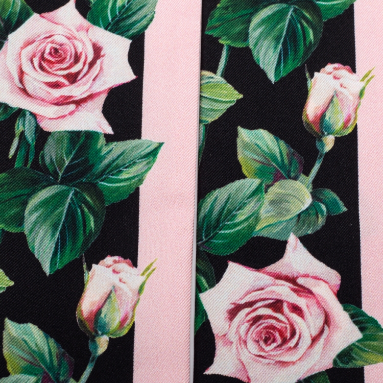 Pre Owned Dolce & Gabbana Pink Rose Print Silk Bandeau Scarf