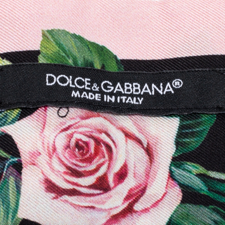 Pre Owned Dolce & Gabbana Pink Rose Print Silk Bandeau Scarf