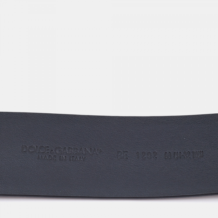 Pre Owned Dolce & Gabbana Black Leather DG Buckle Belt 80CM