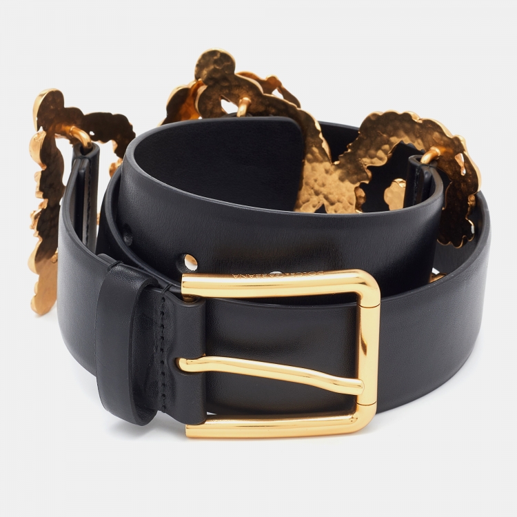 Pre Owned Dolce & Gabbana Black Leather DG Buckle Belt 80CM