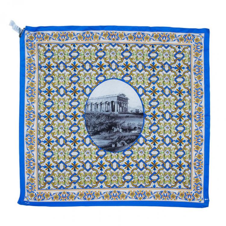 Pre Owned Dolce and Gabbana Blue Ceramic Temple Square Scarf