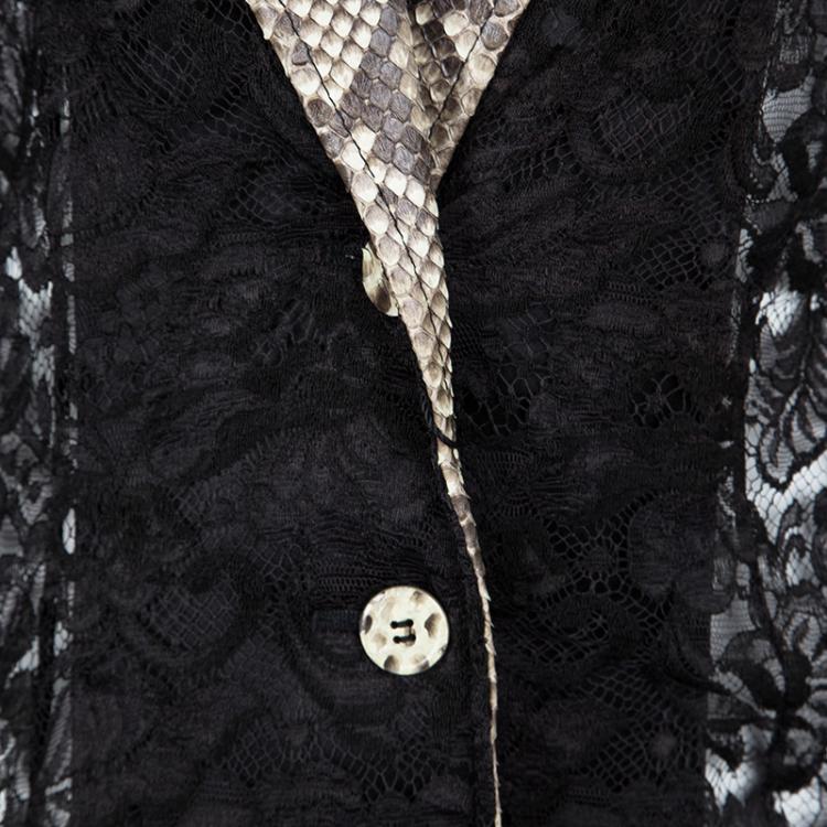 Pre Owned Dolce and Gabbana Black Lace Contrast Python Leather Detail Sheer Jacket S