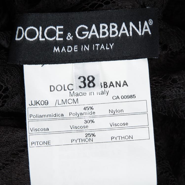 Pre Owned Dolce and Gabbana Black Lace Contrast Python Leather Detail Sheer Jacket S