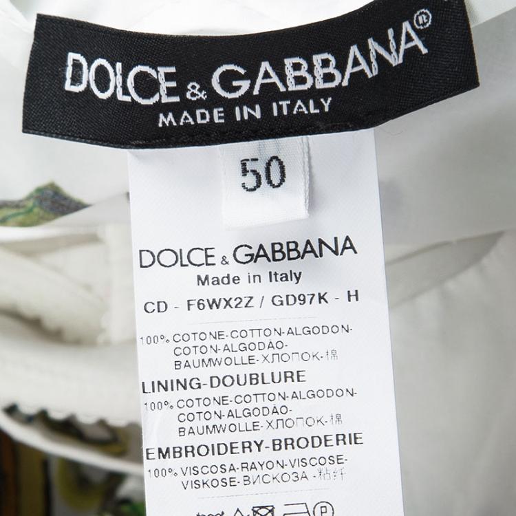 Pre Owned Dolce and Gabbana White Floral Printed Embroidered Poplin Intaglio Dress