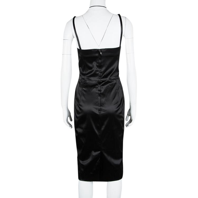 Pre Owned Dolce and Gabbana Black Stretch Satin Bustier Dress L