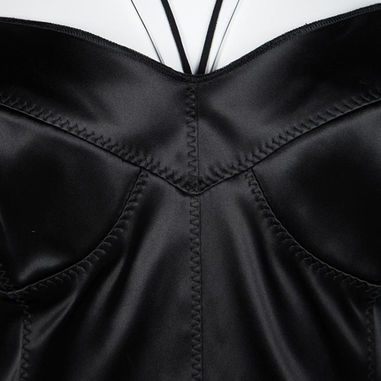 Pre Owned Dolce and Gabbana Black Stretch Satin Bustier Dress L