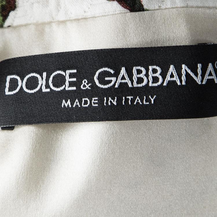 Pre Owned Dolce and Gabbana White Rose Print Brocade Blazer M