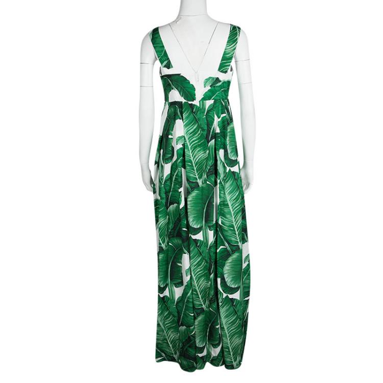 Pre Owned Dolce And Gabbana White Palm Leaf Print Cotton Sleeveless Maxi Dress M
