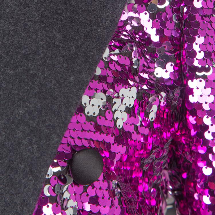 Pre Owned Dolce and Gabbana Fuscia Pink Sequin Paillette Embellished Velvet Trim Blazer S