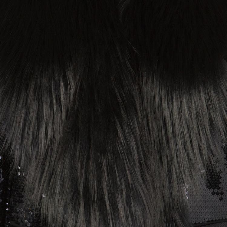Pre Owned Dolce and Gabbana Black Sequin Paillette Embellished Fox Fur Collar Jacket M