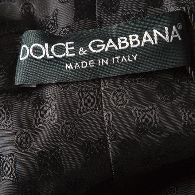 Pre Owned Dolce and Gabbana Black Sequin Paillette Embellished Velvet Trim Double Breasted Coat S