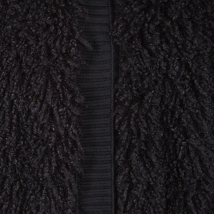 Pre Owned Dolce and Gabbana Black Wool Fringe Rib Trim Shaggy Coat L