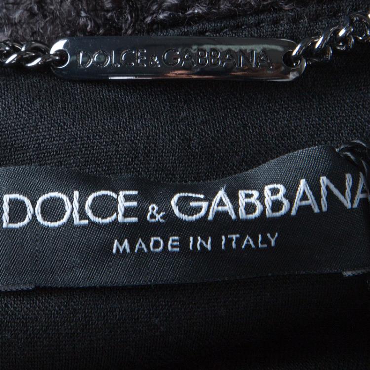 Pre Owned Dolce and Gabbana Black Wool Fringe Rib Trim Shaggy Coat L