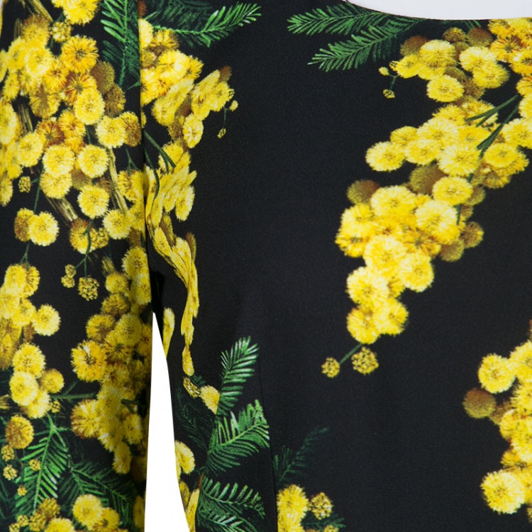 Pre Owned Dolce and Gabbana Black and Yellow Floral Acacia Print Long Sleeve Top M