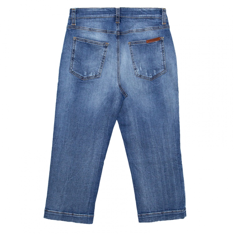 مملوكة مسبقًا Dolce and Gabbana Blue Faded Effect Distressed Three Quarter Sabrina Denim Pants S