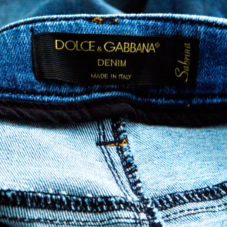 مملوكة مسبقًا Dolce and Gabbana Blue Faded Effect Distressed Three Quarter Sabrina Denim Pants S