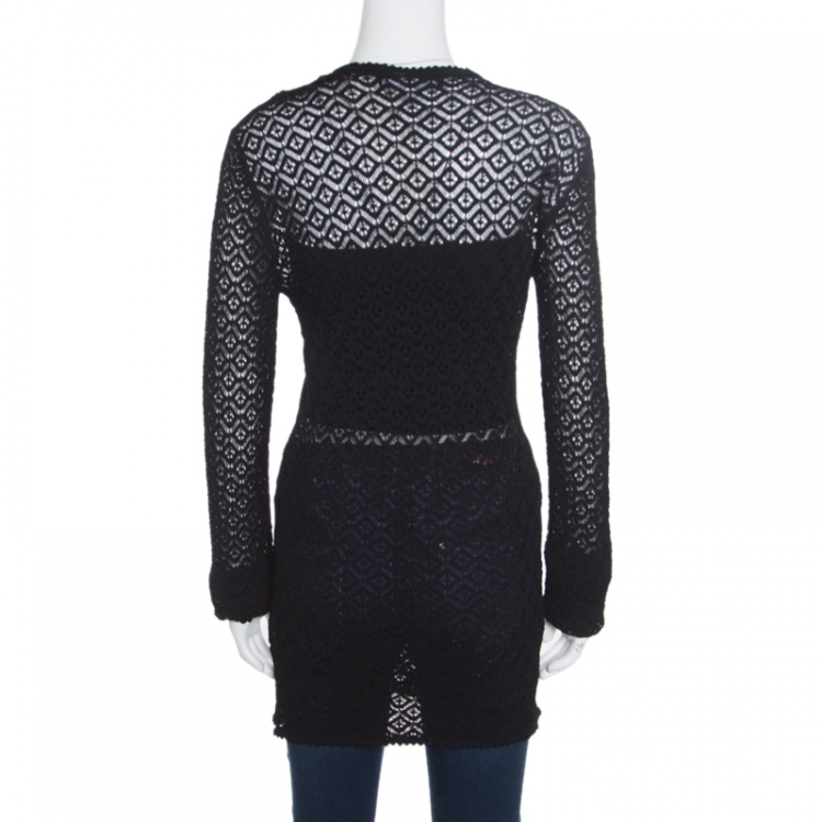 Pre Owned Dolce and Gabbana Black Perforated Knit Sweater L